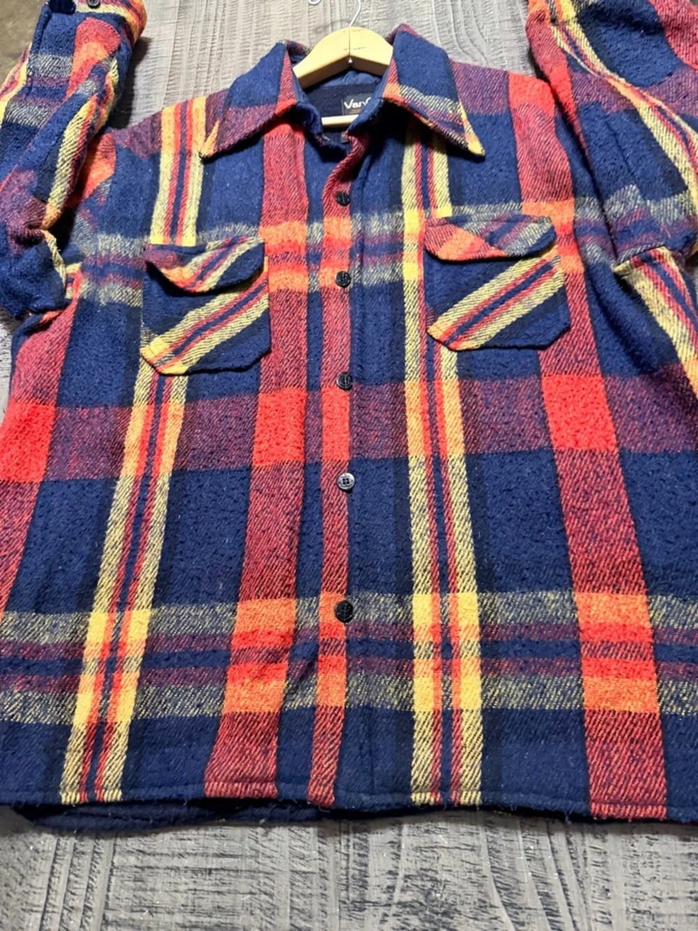 Van Cort Classic Plaid Button-Down Shirt Jacket in Red, Navy & Yellow